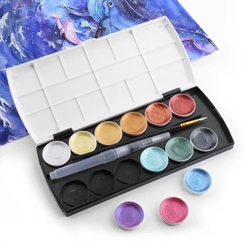 

12 Colors Metallic Glitter For Artists Students Professional Watercolor Paint Set Art Supplies Graffiti Tool Solid Pigment