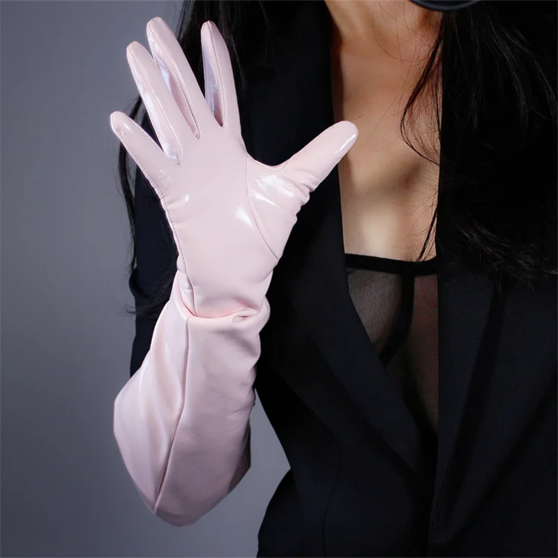 Длинные перчатки из лакированной кожи, 50 см, большие рукава, фонари, рукава, имитация кожи, зеркало, яркая кожа, фиолетовый, красный, DL-ZH1