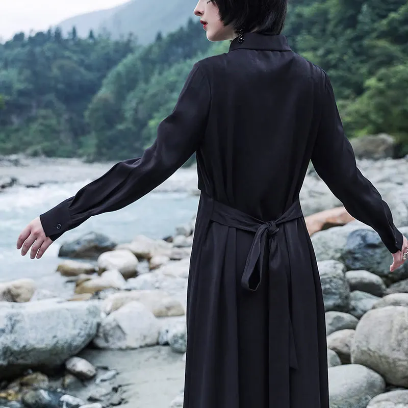 XITAO Pleated Black Dress Fashion New Women Single