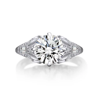

2 Carat Round Cut Ring 5A Zircon Engagement Wedding Sterling Silver Ring Luxury Jewelry for Women Carving ring