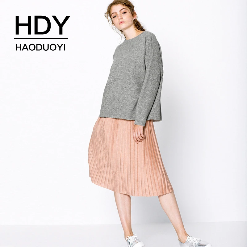 

HDY Haoduoyi New Arrival Stylish Simplicity College Boyfriend Style Loose Shoulder Round Neck Pullover Solid Color Sweatershirts