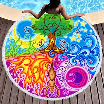 

Bohemian Round Beach Towels Indian God Rama And Sita Towels With Tassel For Picnic Mat Quick Drying serviette de plage