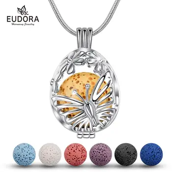 

Eudora egg Shape Perfume Oil Pendant Essential Aromatherapy Diffuse Necklace butterfly Cage Pendant For Women with Box K391N20