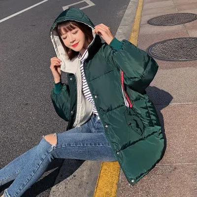 New fashion plus size winter parkas students coat down cotton jacket women hooded thicken Loose warm outerwear female G540 - Цвет: green