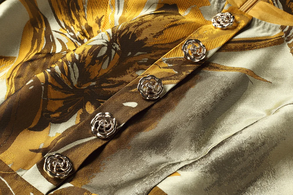 Женское жаккардовое платье винтажное длинное с цветочным принтом элегантное