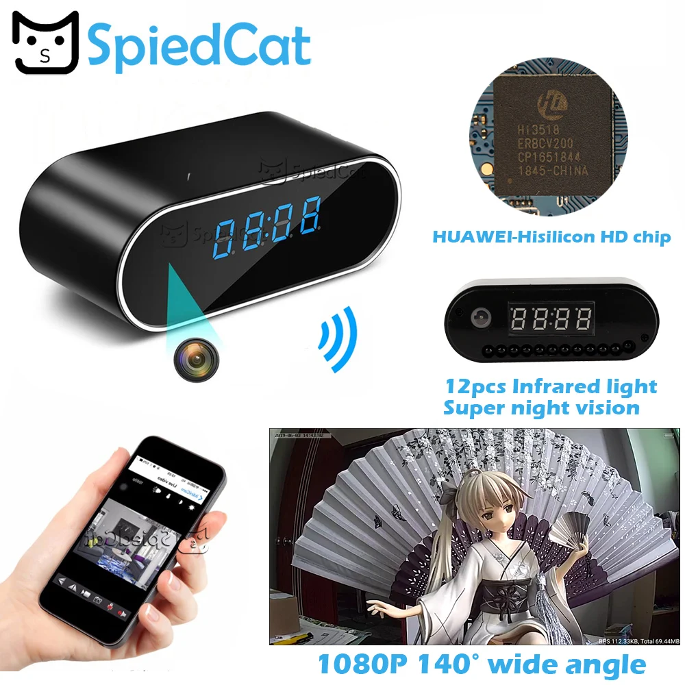 1080P WIFI Беспроводные Мини часы камера время будильник ночное видение датчик