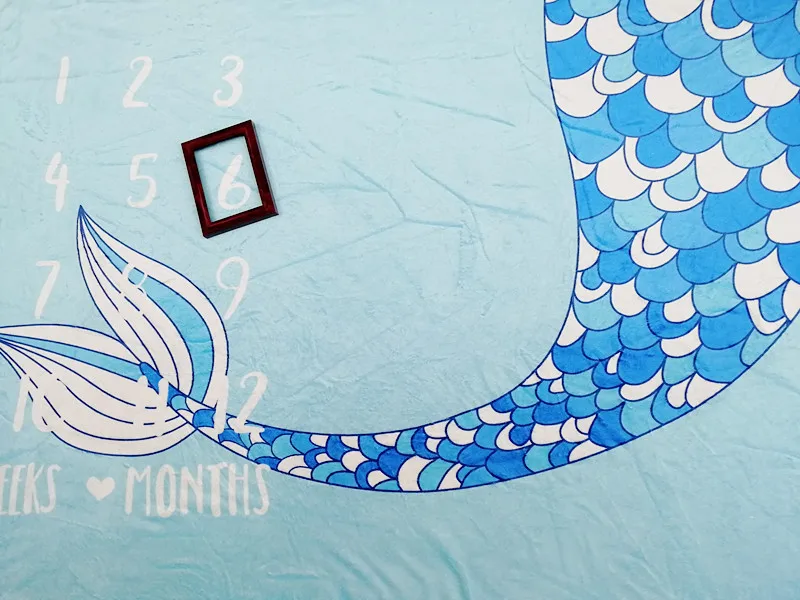 Fish Tail Flannel Baby Milestone Blanket Newborn Photography Props (3)