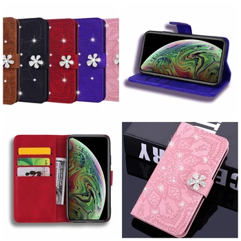 

3D Flower Leather Wallet Cases For Iphone 11 Pro Max XR XS MAX 8 7 6 Galaxy S10 Lite Note 10 S10 Bling Diamond Slot Lace 50PCS