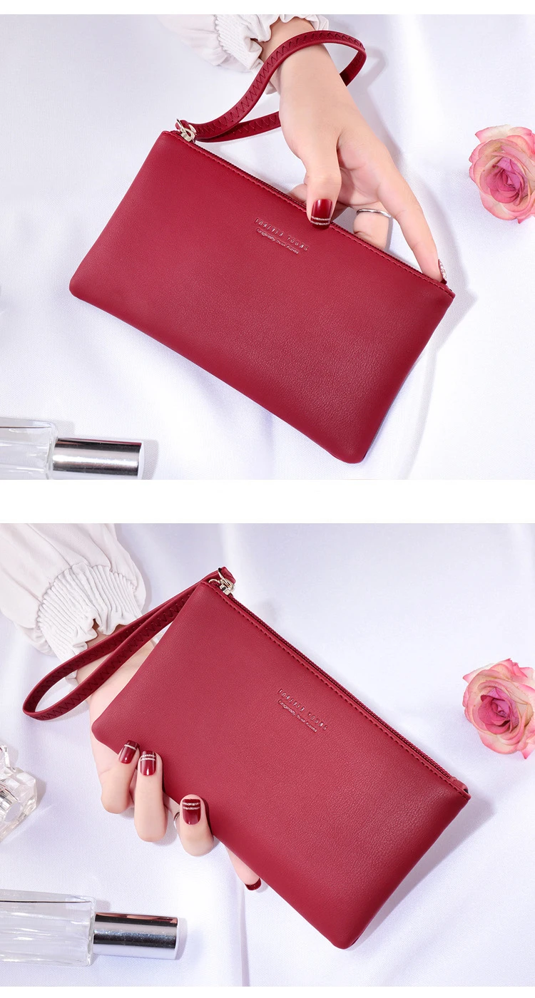 1 PCS Ladies mini clutch bag PU leather wallet card case mobile phone bag clutch bag with zipper wrist coin purse holiday gift