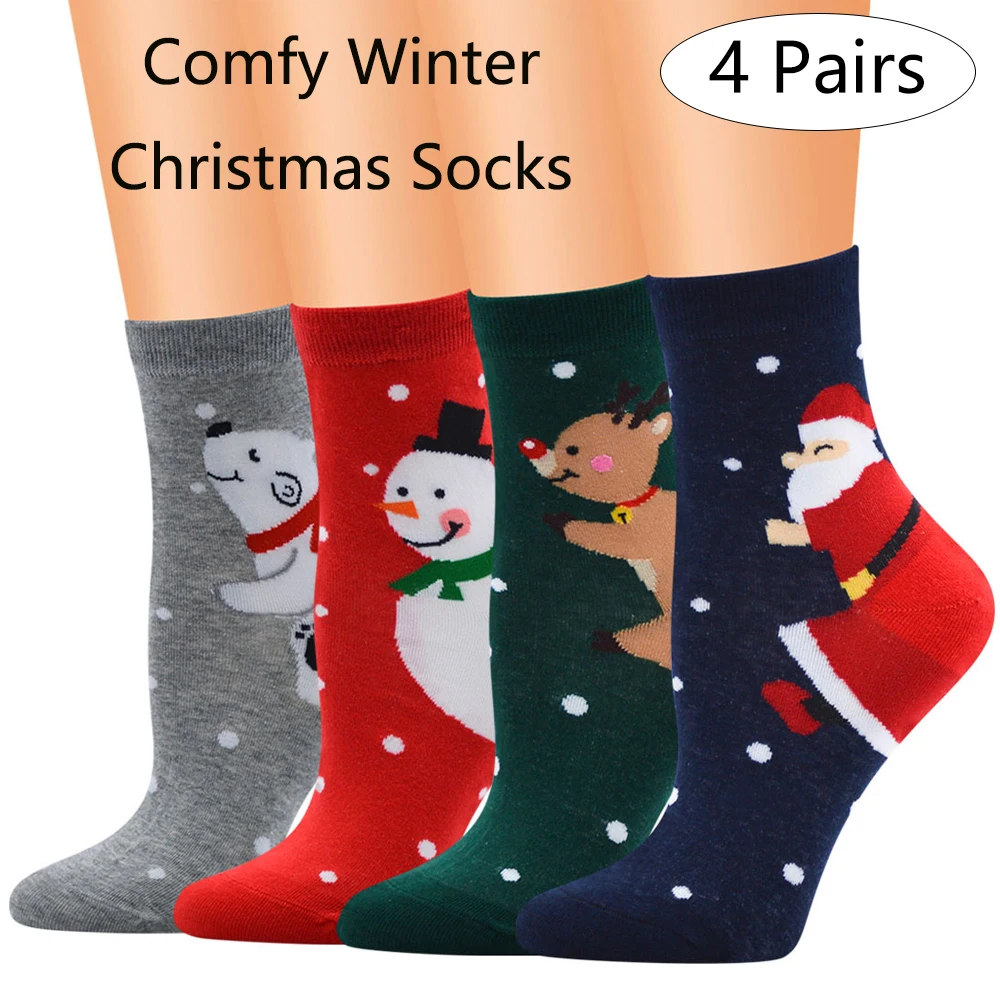 

4/5Pairs Merry Christmas Socks Casual Cartoon Cotton Santa Claus Funny Sock Man Women Coral Winter Keep Warm Christmas Decor