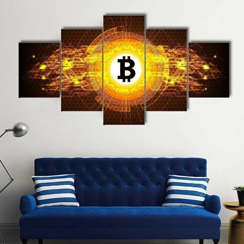 5 Pieces Crypto Bitcoin Digital Currency Wall Art Pictures Posters