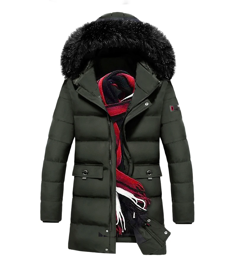 Мужская зимняя куртка длинное пальто мужской меховой воротник с капюшоном Толстая теплая парка плюс размер 8XL пуховик хлопковая стеганая куртка мужская одежда
