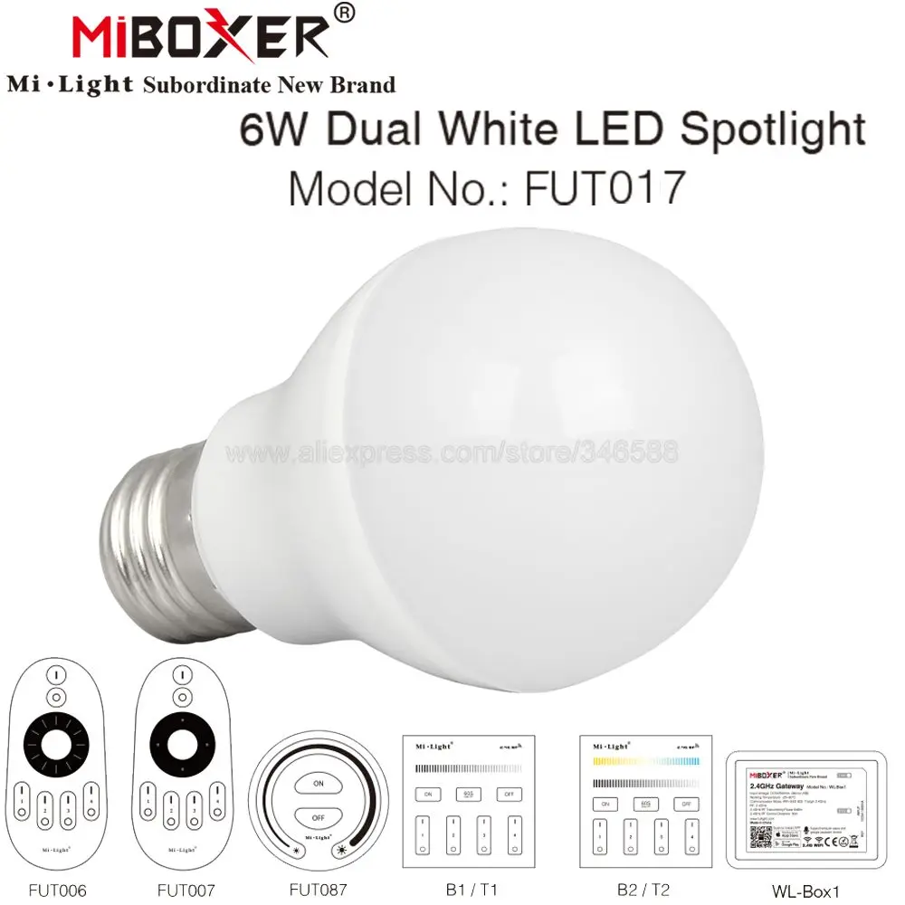 MiBoxer 2 4G 6W E27 CCT двойная белая Светодиодный ная лампа AC85 265V FUT017 с регулируемой