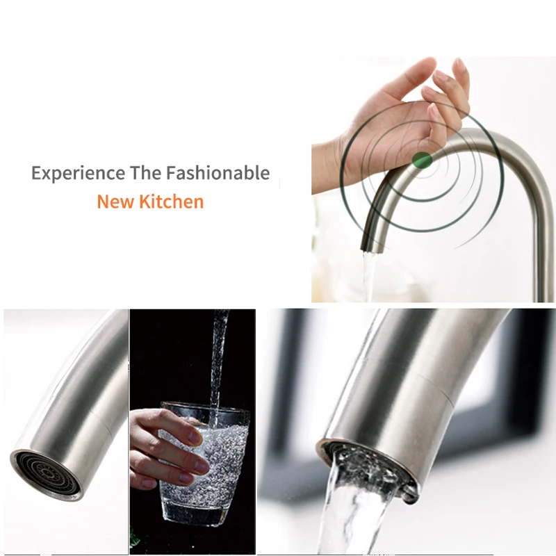 Touch Faucet Senducs Brushed Sensor Kitchen Faucet Quality Stainless Steel Smart Touch Sensitive Kitchen Mixer Tap Automatic Tap