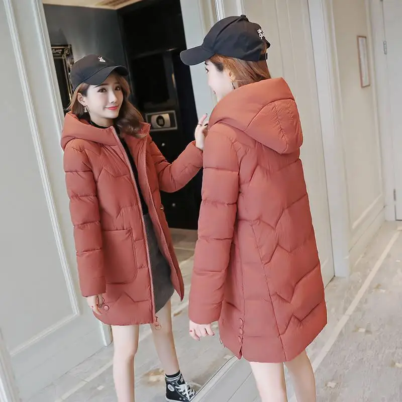 Осенние и зимние толстые теплые повседневные Длинные куртки женские пальто новая мода с капюшоном хлопковая Парка женская верхняя одежда пальто P128 - Цвет: Brick Red
