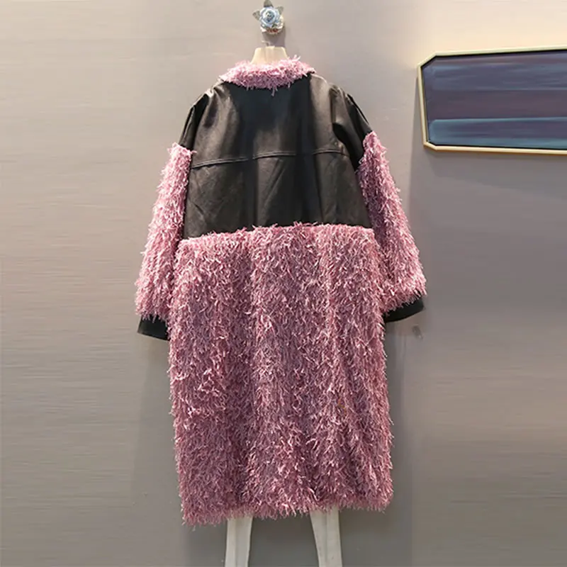 XITAO модных цветов с кисточками лоскутное пальто из искусственной кожи женская одежда Мода карман индивидуальность отложной воротник Тренч Новинка GCC2551