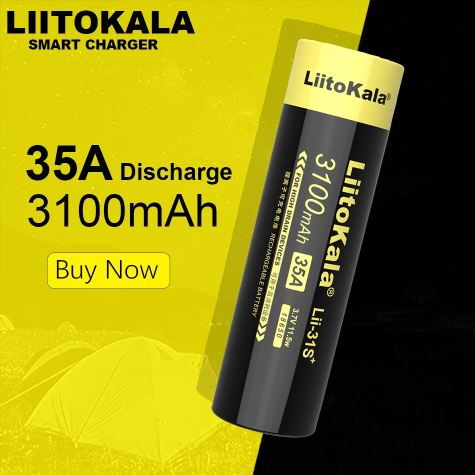 Liitokala-lithium-ion Battery para Lanterna Led e Furadeira Elétrica Power Lithium-ion Battery Lii31s 18650 3.7v 3100ma 35a 20 Pcs Lot