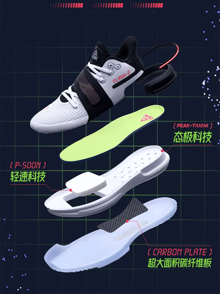 PEAK Flash 2 Basketball Shoes Lou Williams Sneakers Asymmetry Color Design Wearable Non-slip Rubber Outsole Gym Train Cushioning