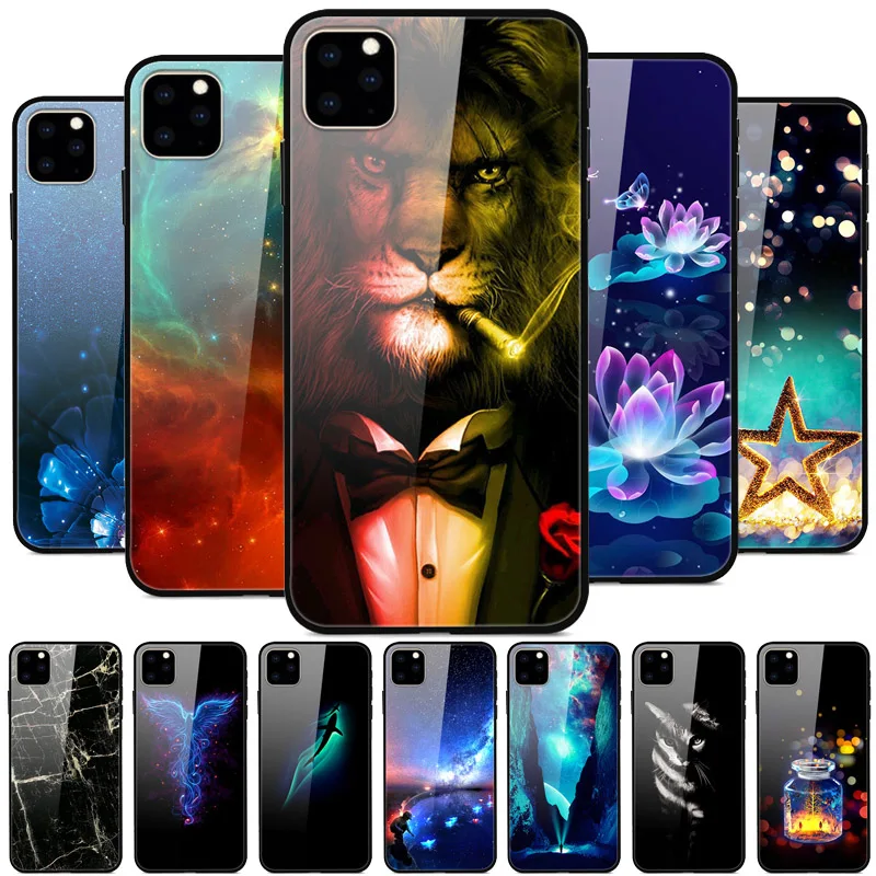 Закаленное стекло чехол для iPhone 11 11Pro максимальный Чехол Мягкий бампер задняя крышка для iPhone 11 Pro Max телефон стеклянная крышка для iPhone11
