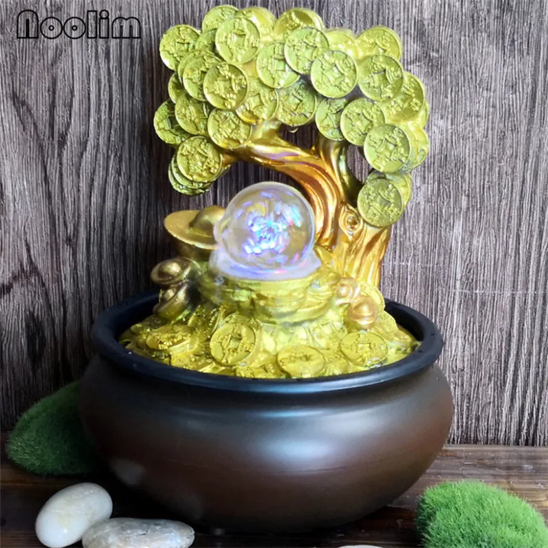 

Golden Money Tree Office Desktop Water Fountain Ornaments Resin Indoor Feng Shui Waterscape Crafts Wedding Gift Home Decoration