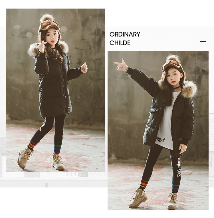 Winter Down Cotton Jackets For Girl Fashion Children Clothing Kids Clothes Warm Thick Parka Fur Collar Hooded Long Coats