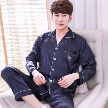 

2PCS Pajamas Set Nightwear Male Sleepwear Solid Colour Nightgown Full Sleeve Negligee Champange Autumn New Long Home Clothing