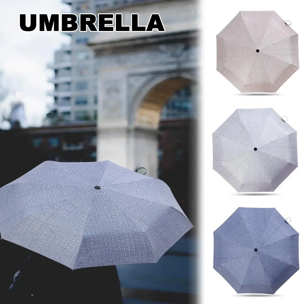 8 Bone Tri-fold Umbrella Simple Cowboy Style UV Protection Sunshade Umbrella Folding Unisex Black Coating Parasol Dropshipping