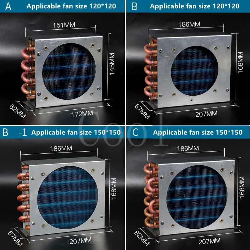 Refrigerator condenser radiator with fan small air-cooled cooling universal copper tube fin-type freezer radiator 120*120 fan air conditioning condenser