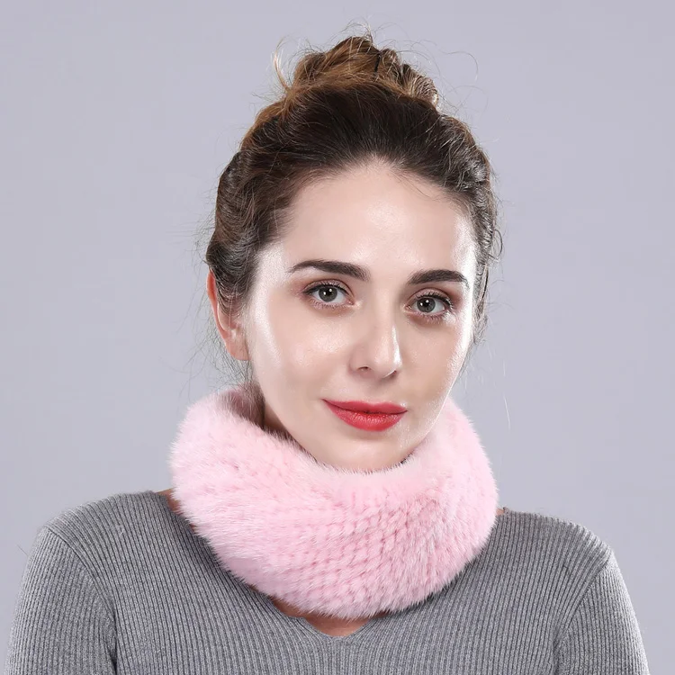 Настоящее Норковое меховое оголовье Snood Женское зимнее теплое кольцо шарф шейный платок ручной работы эластичное плотное плетение пушистое мягкое 20 цветов