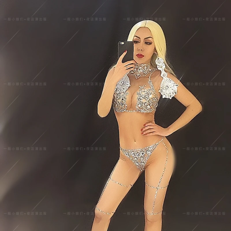 Gaga Стиль Мода блёстки комбинезон Прозрачная шоу костюмы Индивидуальные Косплей музыкальный фестиваль сексуальный Cosume