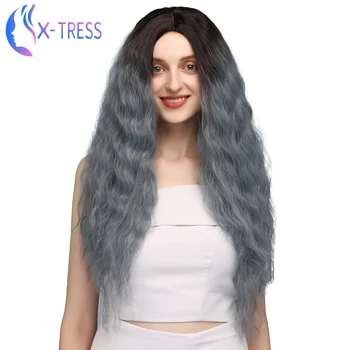 

Ombre Dark Blue Synthetic Wigs For Women Super Curly Colored X-TRESS Wig Heat Resistant Fiber Halloween Cosplay Wig
