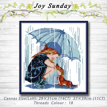 

Girls and dog in the rain decor Patterns 14CT 11CT Counted Cross Stitch Sets embroidery set Needlework kit Home Decoration