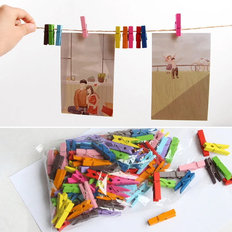 

100pcs Mini Colorful Wooden Clip Office Supplies Photo Memo Peg Pin DIY Craft Postcard Decoration Clips Length 3.5cm