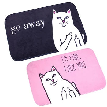 

Cartoon Animal Cat Go Away Printing Doormat Flannel Home Decoration Non-slip Floor Mat Cat Door Mat Tapis De Bain Felpudo
