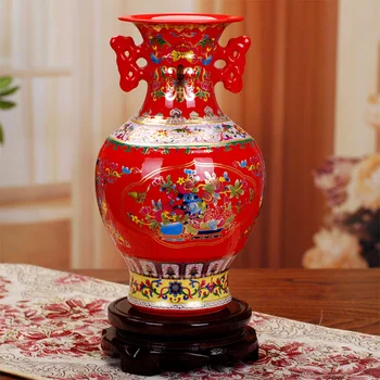 

home decoration Jingdezhen porcelain double ear vase enamel color classical vase home decoration living room handicraft ornament