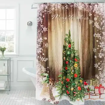 

Rustic-Wood-Tree-Snowflake-Fabric-Shower-Curtain-Merry-Christmas-Shower-Curtain-Holiday-Bathroom-Home-Decor