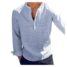 

2021NEW Helisopus 2021 New Cotton Long Sleeve Mens Shirts Spring Autumn Striped Slim Fit Stand Collar Shirt Male Clothes Plus
