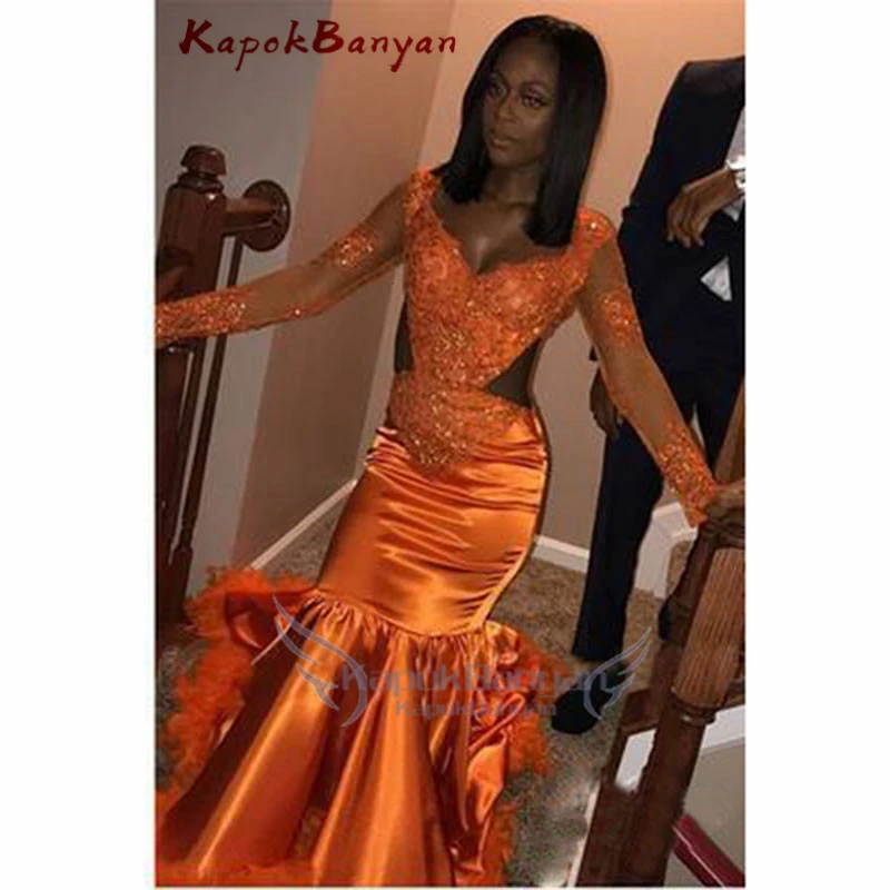black and orange prom dress