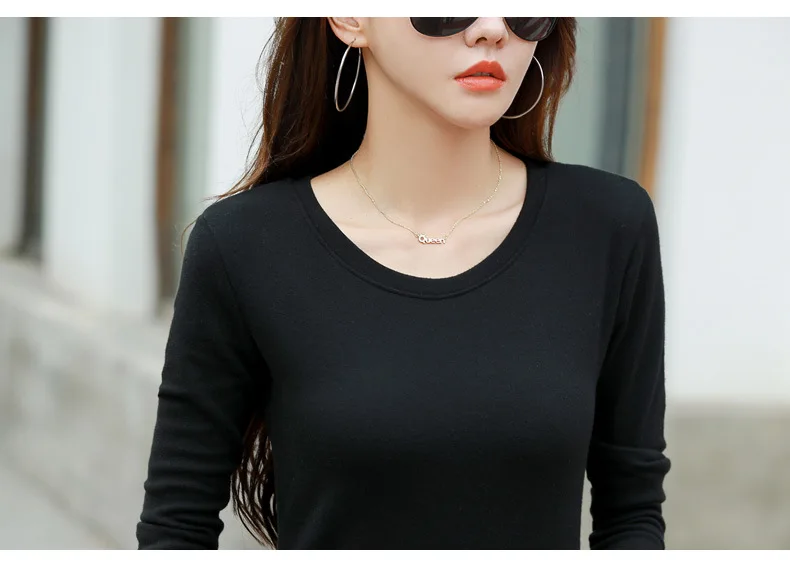 Autumn Winter Women T-Shirts Velvet Long Sleeve Keep Warm Lady Tee Tops White Black Tshirt yellow t shirt