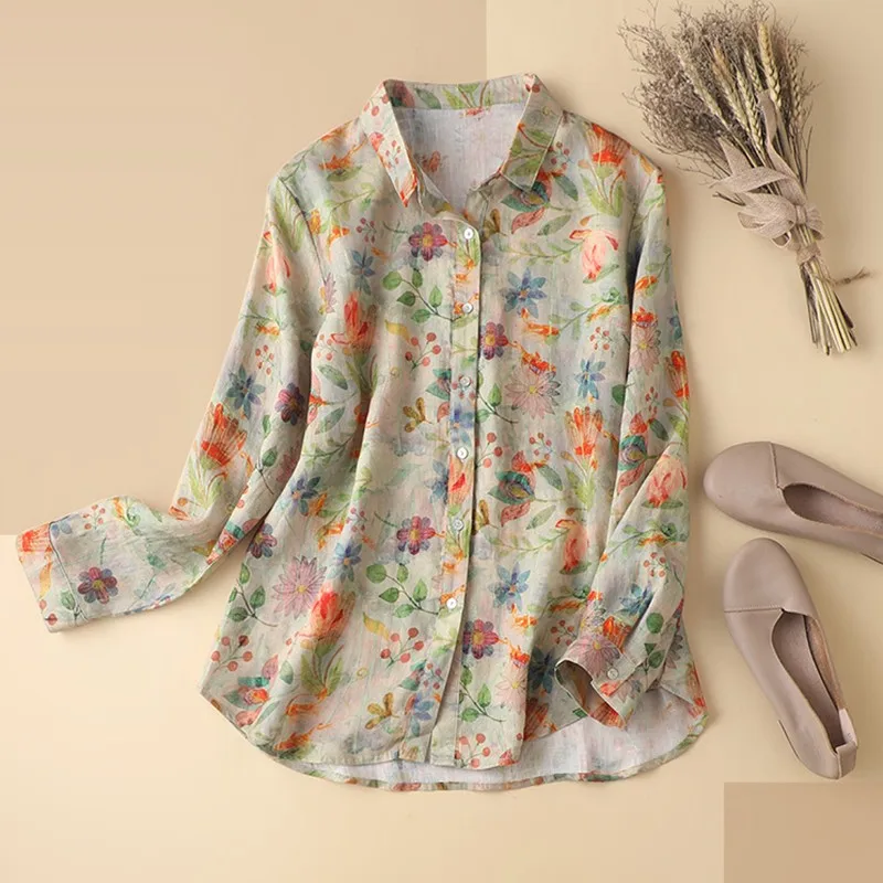 Floral Autumn Women Loose Vintage Shirt