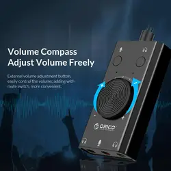 ORICO SC2 External USB Sound Card Volume Adjustable 3-Port Mic Headphone Audio Card Adapter for PC Supported OS for Windows