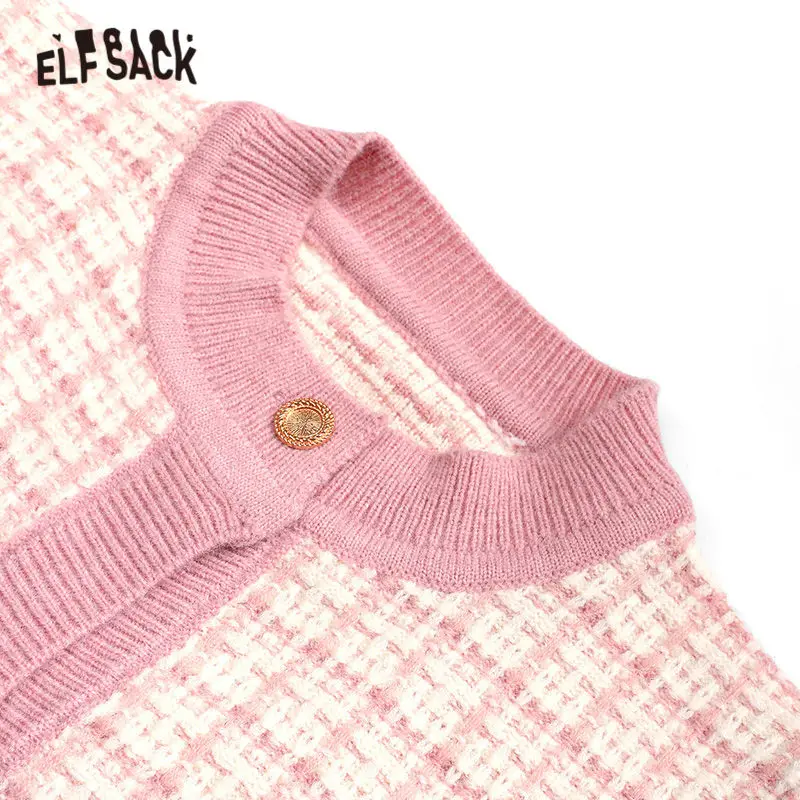 ELFSACK, белое клетчатое цветное элегантное женское платье, зима, розовое, без рукавов, повседневное, офисное, повседневное, базовое платье