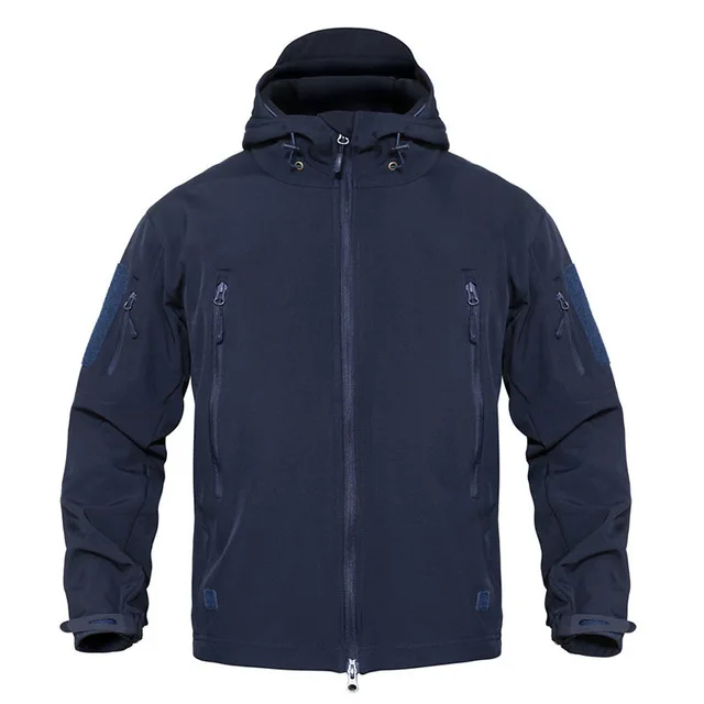 Мужская Флисовая Подкладка Верхняя одежда с капюшоном водостойкая флисовая тактическая куртка - Цвет: Navy Blue