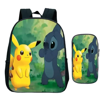

2pcs / Set Pikachu How to Train Your Dragon Backpack Boys Girls Gift Stitch School Backpack Teenagers Backpack Pencil Case