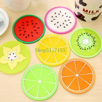 

500pcs/lot 9cm size Fruit Placemat Cup Mat Pads Coffee Mug Drink Coasters Dining Table Placemats Desk Accessories