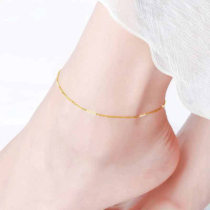XF800 Real 18K Gold Anklet Fine Jewelry Pure AU750 Adjustable Chain