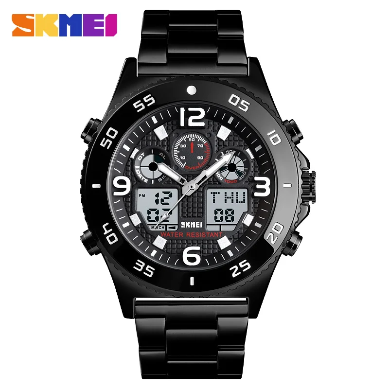 black steel SKMEI модные мужские часы спортивные цифровые часы 3Bar водонепроницаемые Дизайнерские наручные часы для активного отдыха 3 времени часы будильник Relogio Masculino - Цвет: black steel