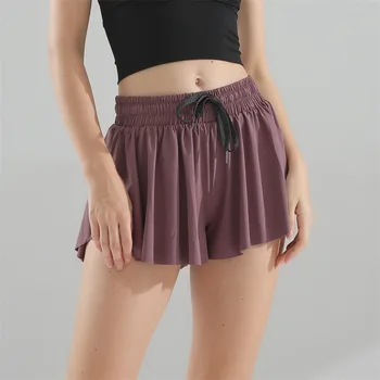 New High Waist Gym Shorts Women Loose Running Quick Dry Breathable Fake Two Anti-lighting Yoga Pants 6