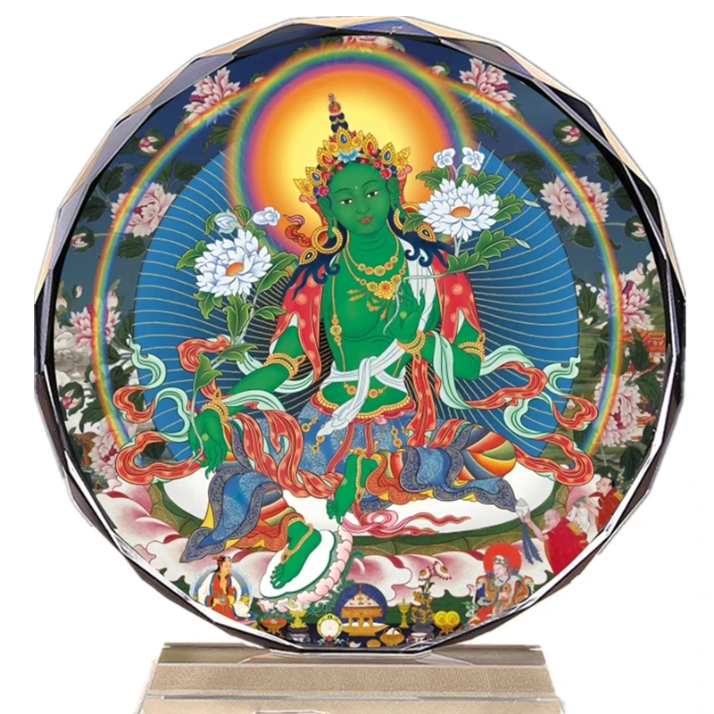 Tibetan Buddhism, Tantric Thangka, Green Tara portrait Buddha statue, crystal ornaments, craft products 6