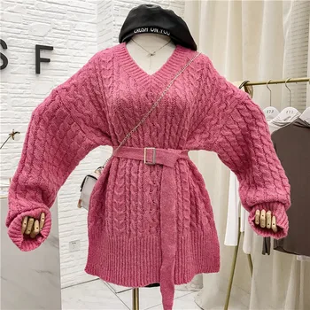 

Lazy Wind Loose Female Sweaters New Autumn Winter All-match Medium-long Slim Waist Women Pullovers Top Knitted Sweater Casual
